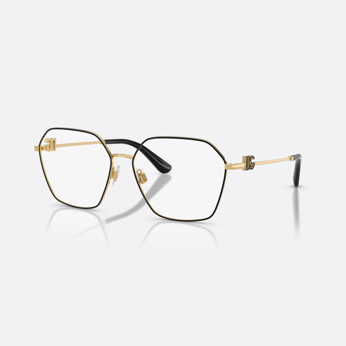 Dolce & Gabbana DG1366 1334 eyeglasses, black phantos frame for women, saddle bridge with gold-tone metal, gold-tone metal hardware