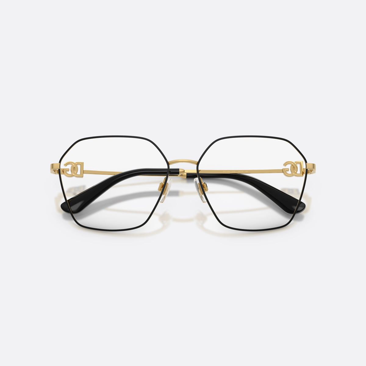 Dolce & Gabbana DG1366 1334 eyeglasses, black phantos frame for women, saddle bridge with gold-tone metal, gold-tone metal hardware, folded