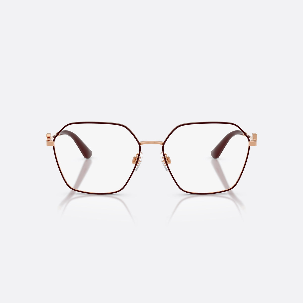 Dolce & Gabbana DG1366 1351 eyeglasses, pink phantos frame for women, plain metal bridge, brand logo plaque on temples, front view