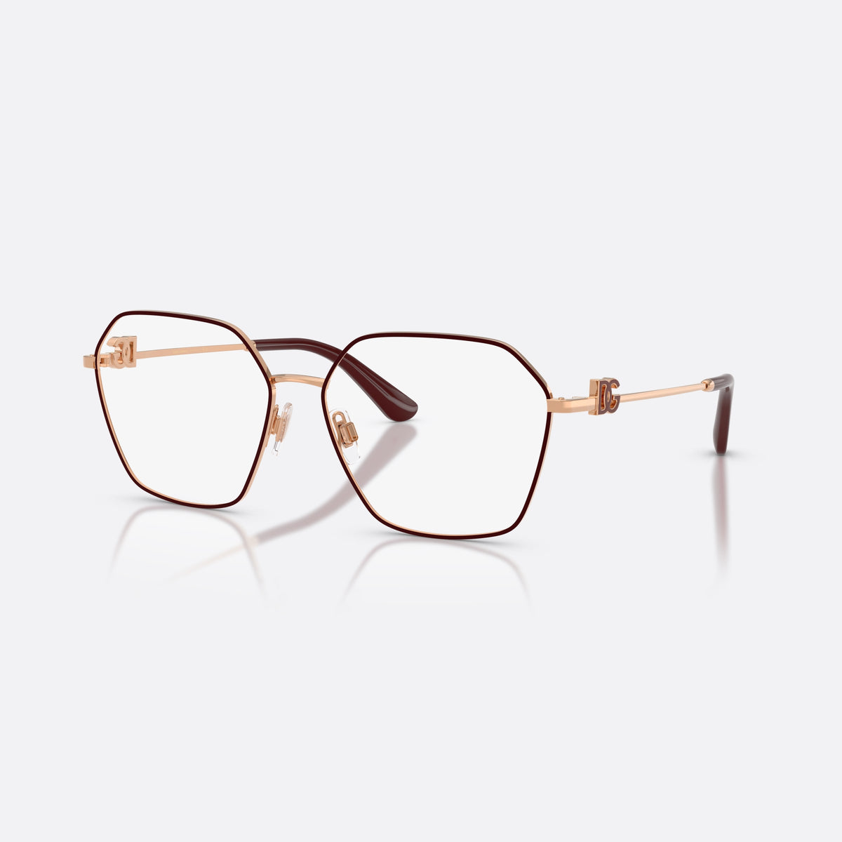 Dolce & Gabbana DG1366 1351 eyeglasses, pink phantos frame for women, plain metal bridge, brand logo plaque on temples