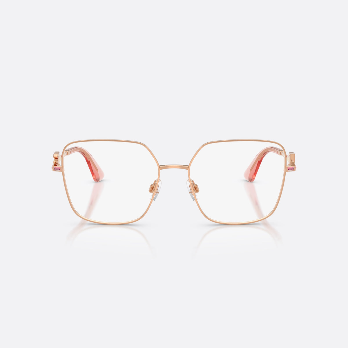 Dolce & Gabbana DG1367B 1298 eyeglasses, gold square frame for women, plain metal bridge, brand lettering on temples, front view