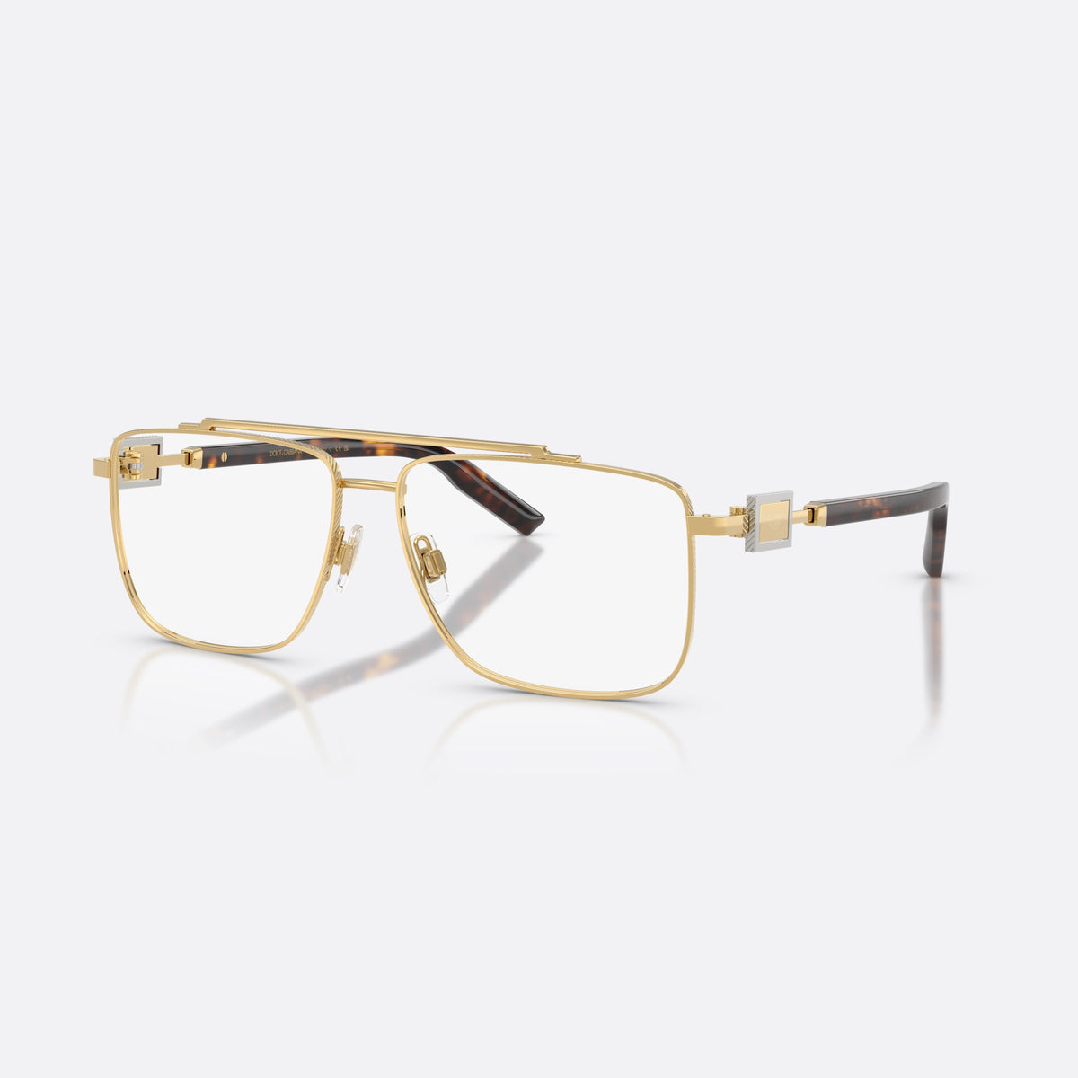 Dolce & Gabbana DG1368 02 eyeglasses, gold pilot frame for men, double bridge with top bar, wide temples with plaque