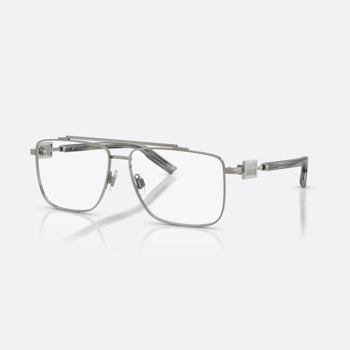 Dolce & Gabbana DG1368 04 eyeglasses, grey pilot frame for men, double bridge with top bar, flat temples with plaque