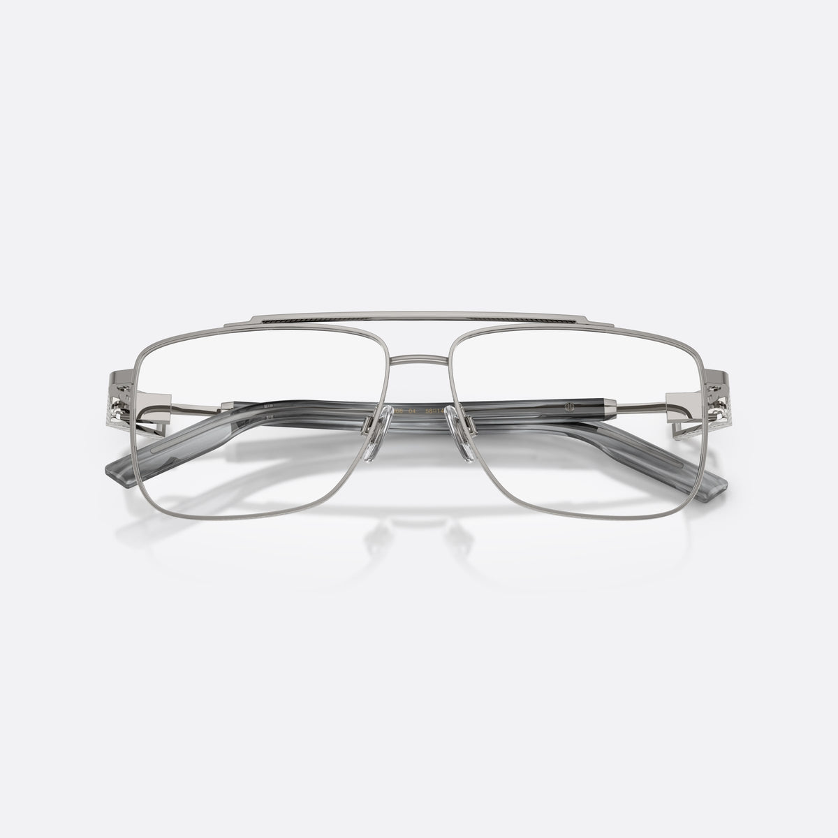 Dolce & Gabbana DG1368 04 eyeglasses, grey pilot frame for men, double bridge with top bar, flat temples with plaque, folded