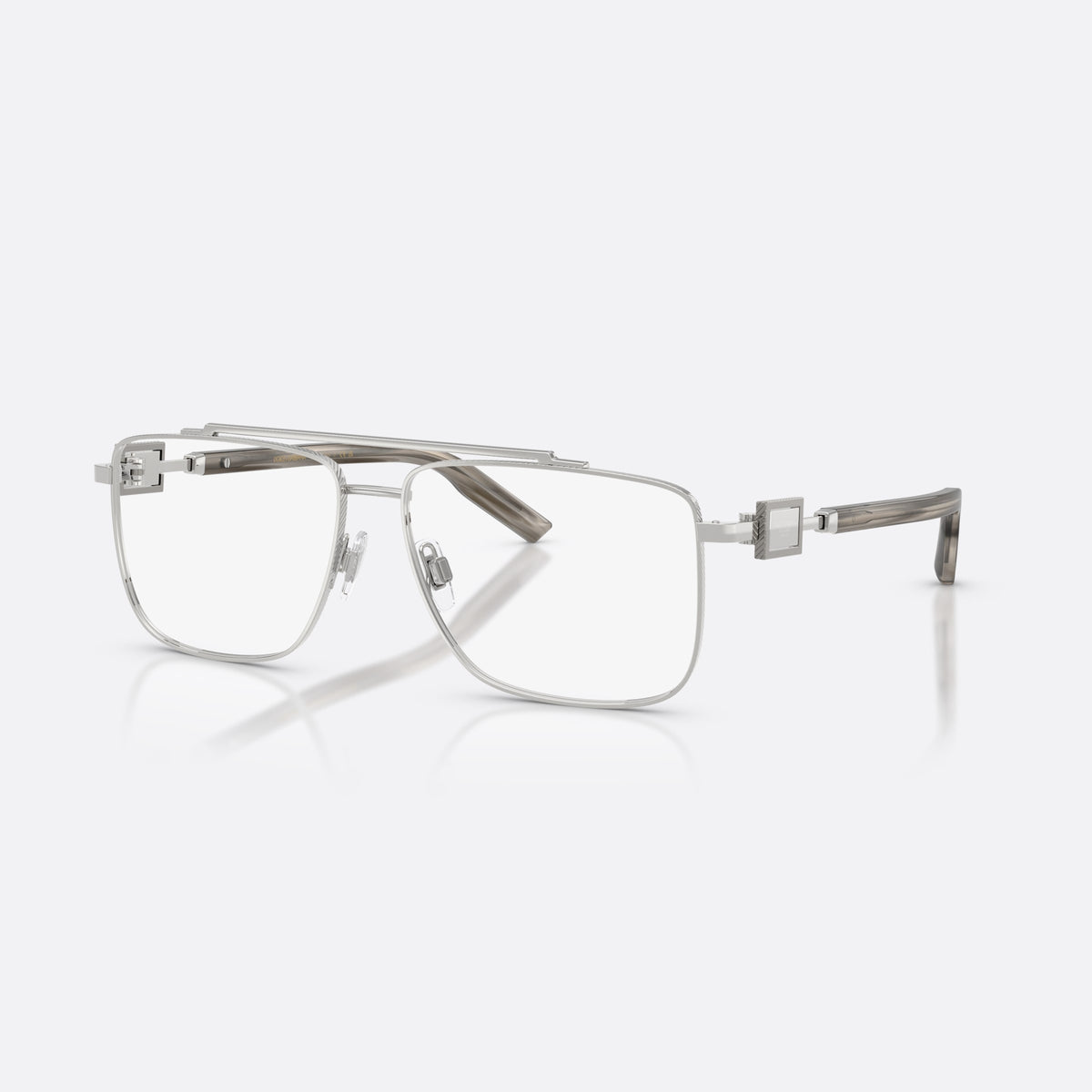 Dolce & Gabbana DG1368 05 eyeglasses, silver pilot frame for men, double bridge with top bar, full-rim metal frame