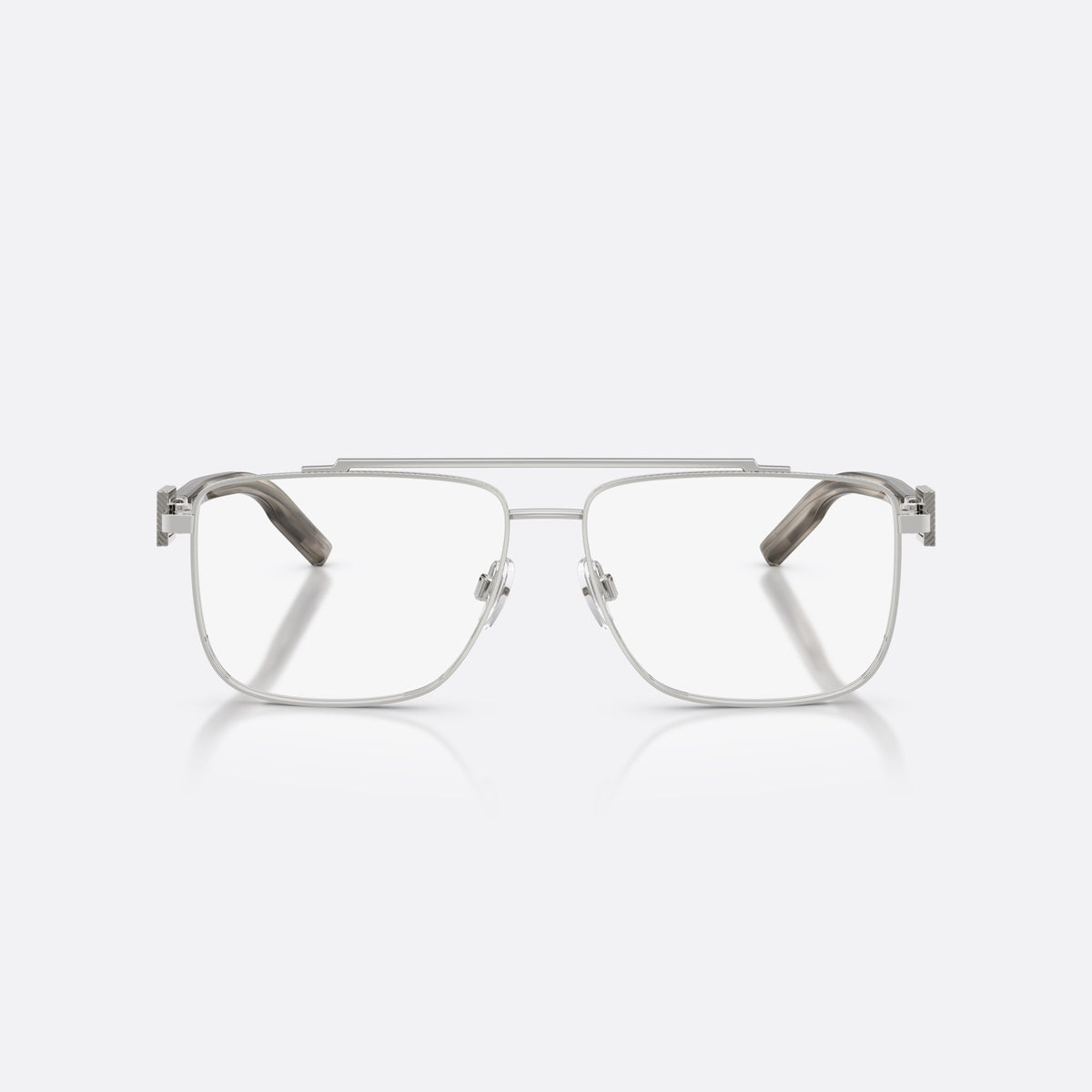Dolce & Gabbana DG1368 05 eyeglasses, silver pilot frame for men, double bridge with top bar, full-rim metal frame, front view