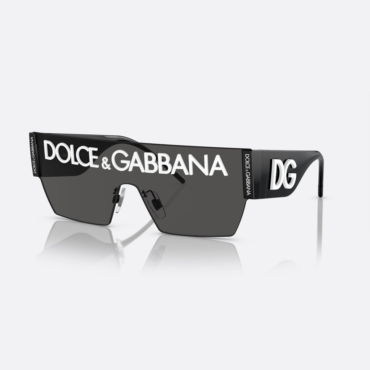 Dolce & Gabbana DG2233 01/87 sunglasses, black cat eye frame for men, integrated bridge, brand lettering on lens
