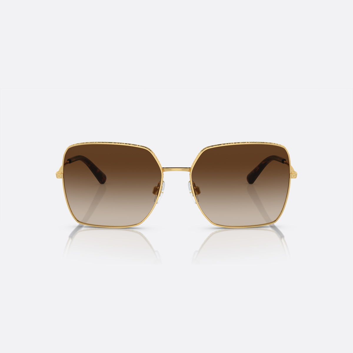 Dolce & Gabbana DG2242 02/13 sunglasses, gold square frame for women, plain metal bridge, slim tapered temples, front view