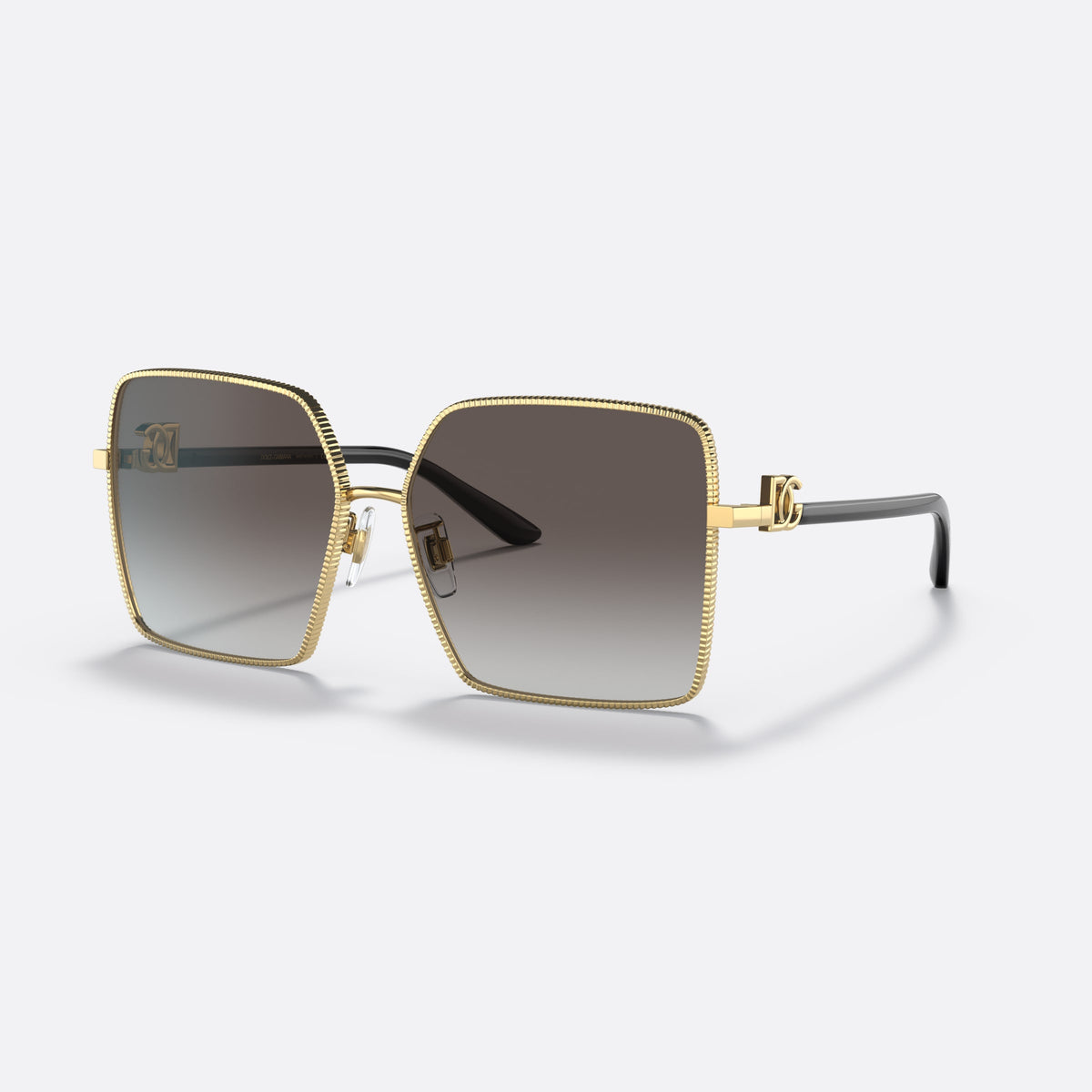 Dolce & Gabbana DG2279 02/8G E sunglasses, gold square frame for women, plain metal bridge, brand logo plaque on temples