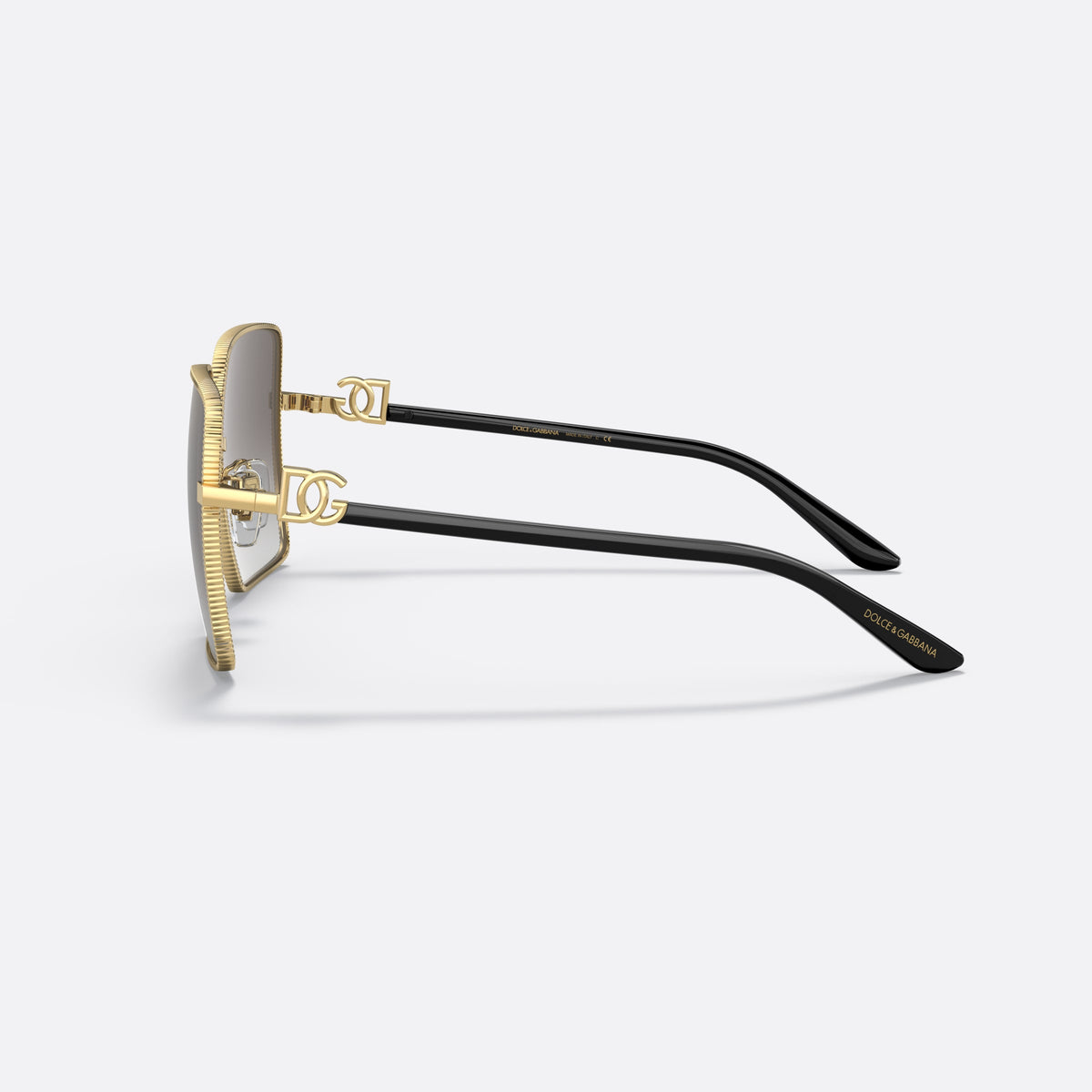 Dolce & Gabbana DG2279 02/8G E sunglasses, gold square frame for women, plain metal bridge, brand logo plaque on temples