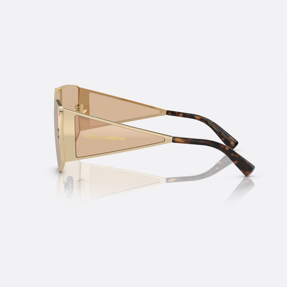 Ochelari de soare Dolce & Gabbana DG2305 1365/5A, rectangulari auriu, pentru bărbați, punte metalică integrată, literele brandului pe brațe, vedere laterală