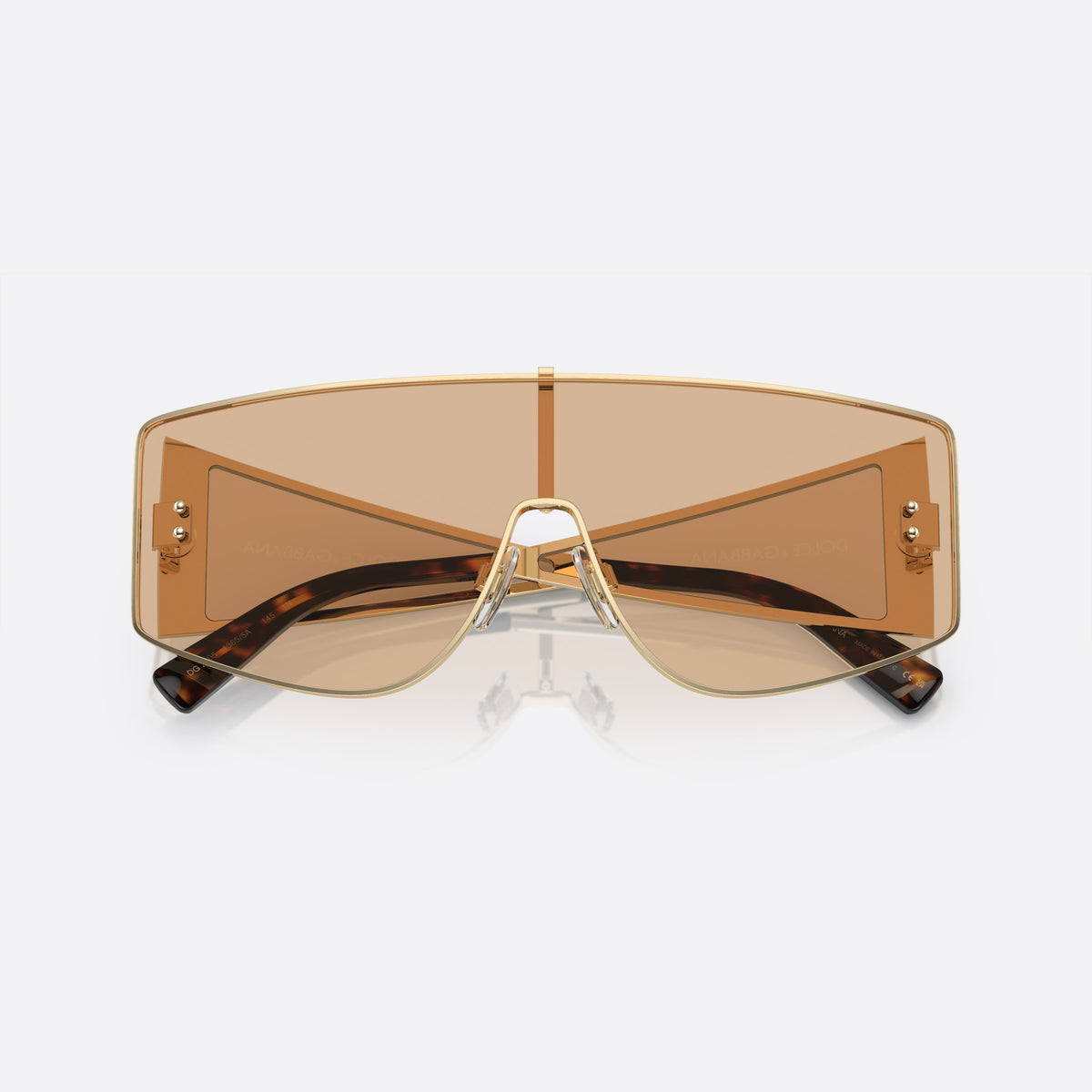 Ochelari de soare Dolce & Gabbana DG2305 1365/5A, rectangulari auriu, pentru bărbați, punte metalică integrată, literele brandului pe brațe, cu brațele pliate