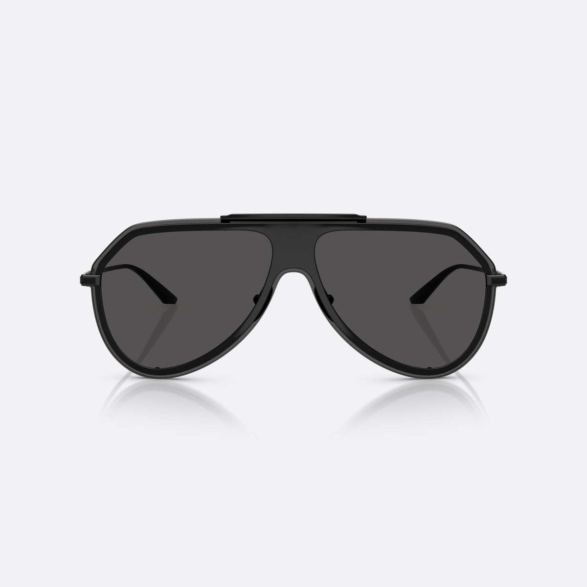 Dolce & Gabbana DG2309 01/87 sunglasses, black pilot frame for men, brand lettering on temples, slim tapered temples