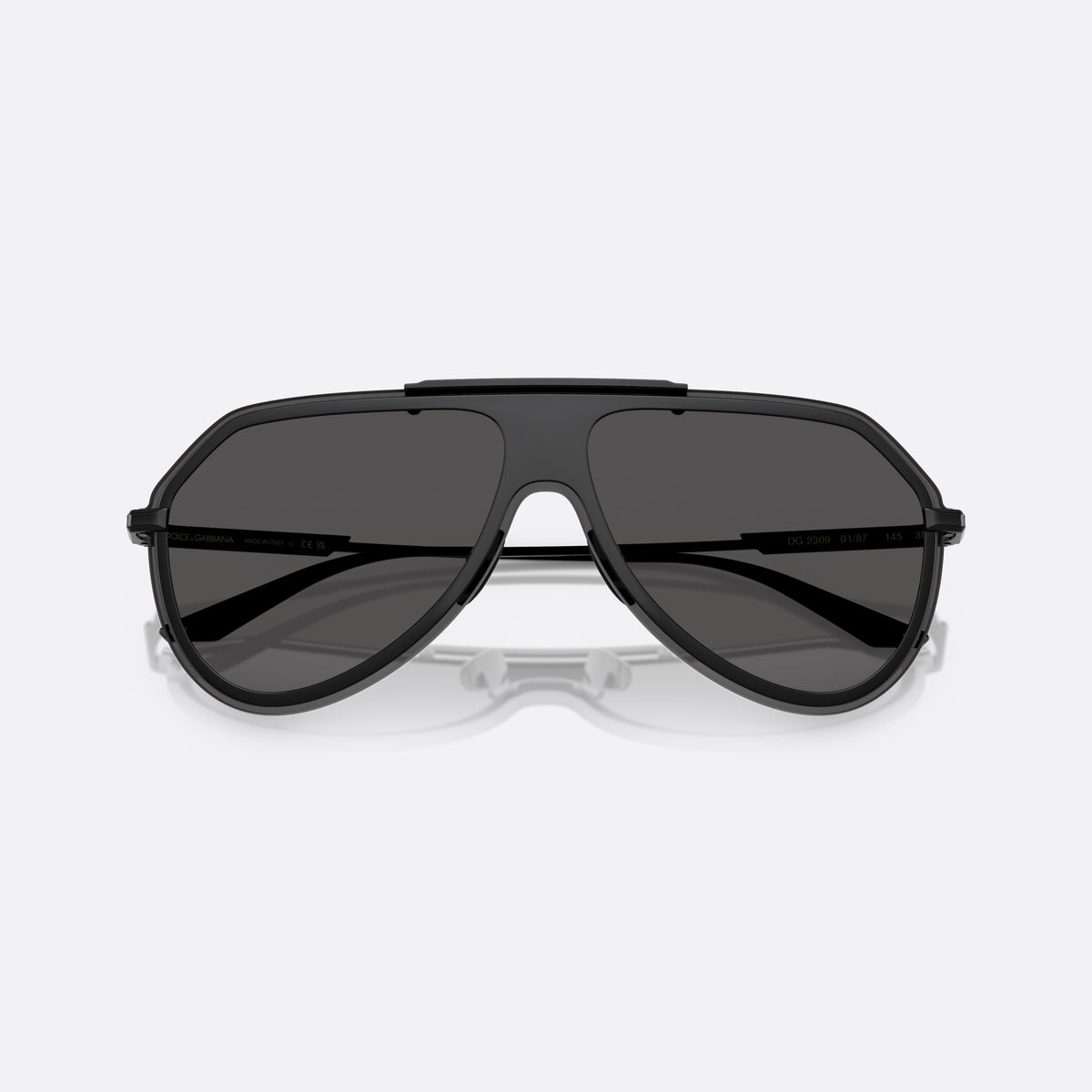 Dolce & Gabbana DG2309 01/87 sunglasses, black pilot frame for men, brand lettering on temples, slim tapered temples