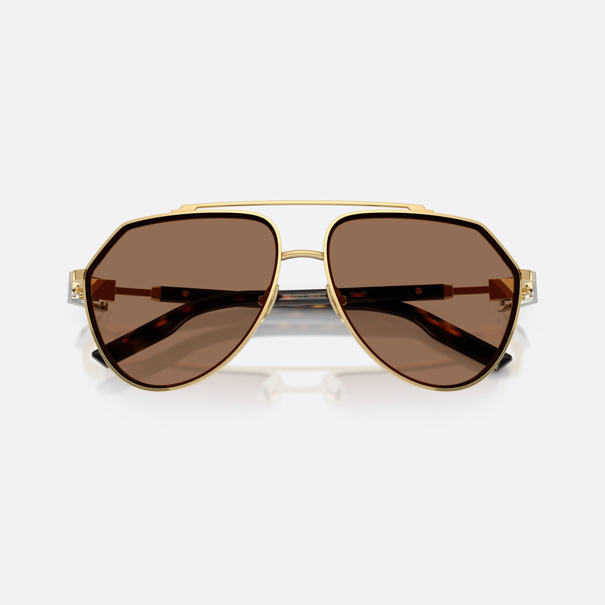 Dolce & Gabbana DG2315 02/73 sunglasses, gold pilot frame for men, double bridge with metal top bar, folded