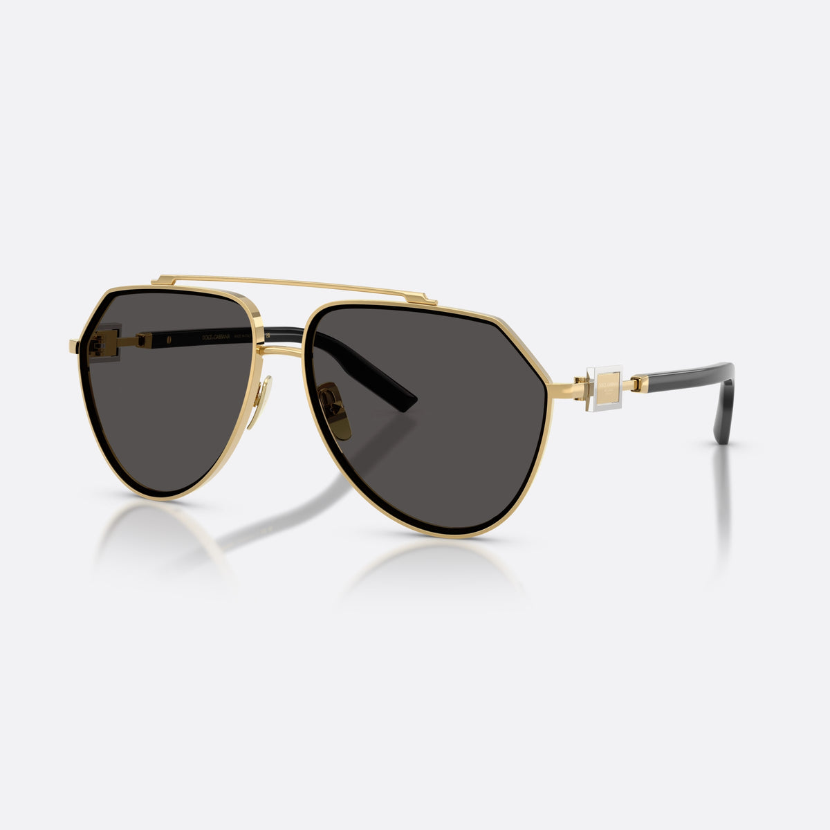 Dolce & Gabbana DG2315 02/87 sunglasses, gold pilot frame for men, double bridge with top bar, brand logo on temple plaque