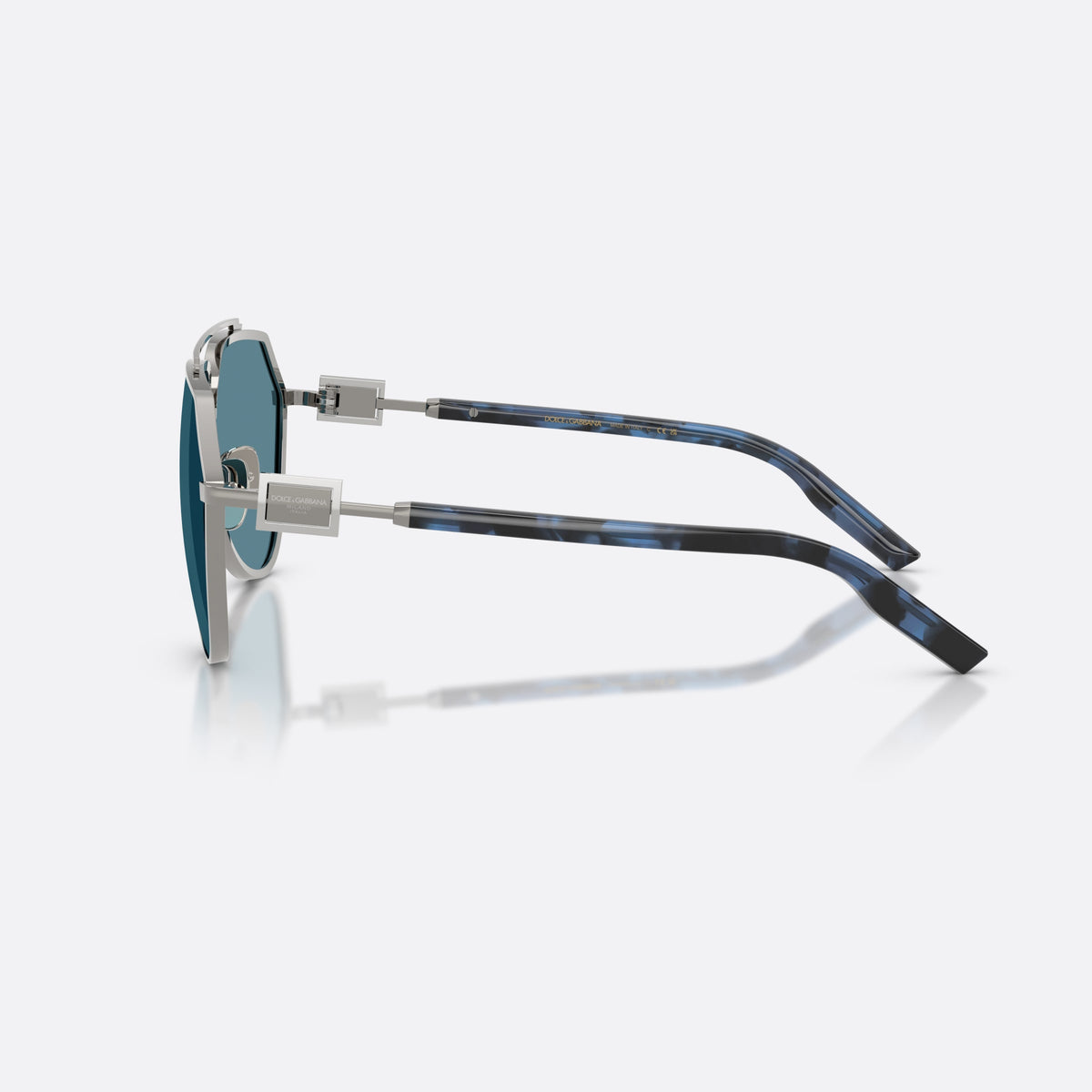 Dolce & Gabbana DG2315 04/80 sunglasses, grey pilot frame for men, double bridge with top bar, slim tapered temples, side view