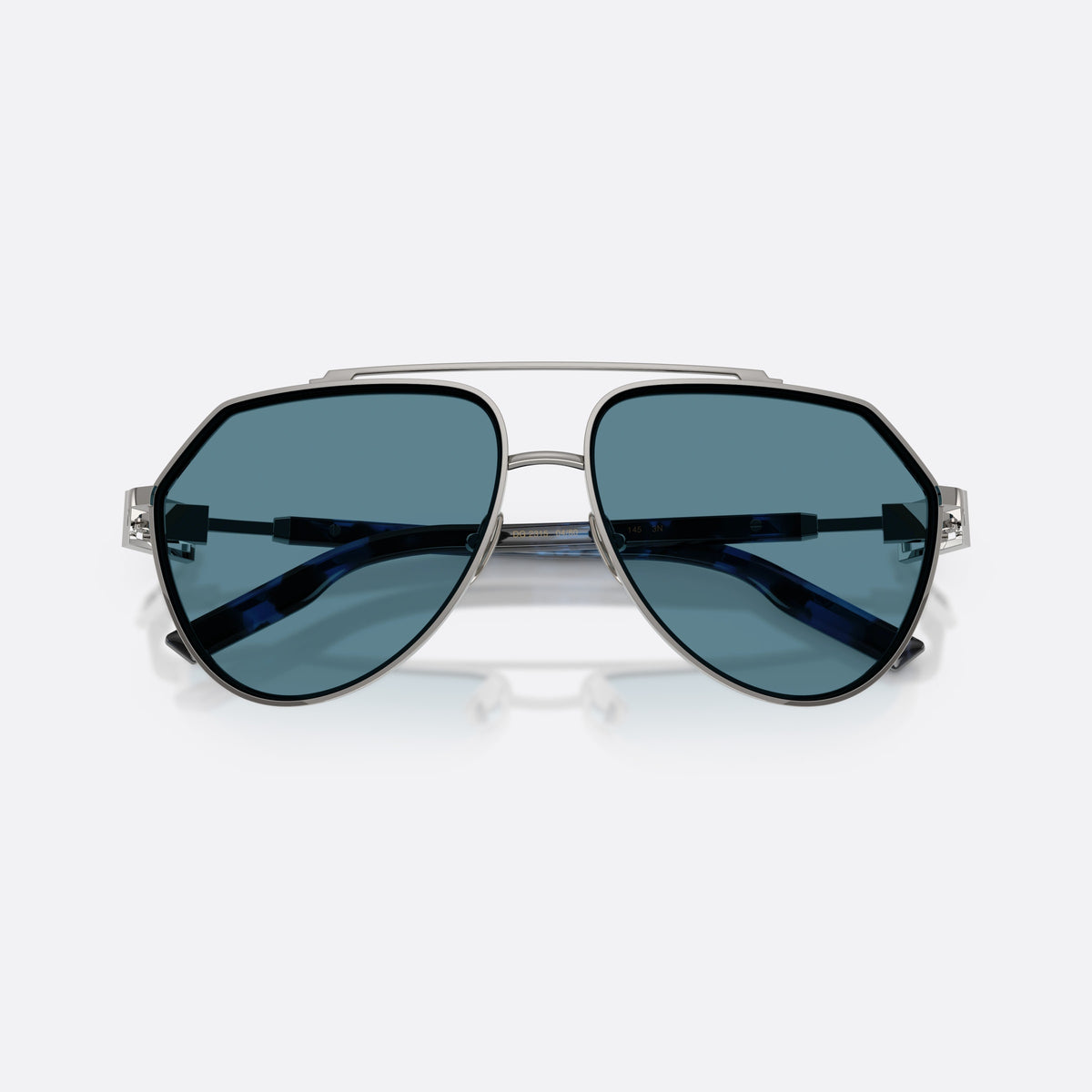 Dolce & Gabbana DG2315 04/80 sunglasses, grey pilot frame for men, double bridge with top bar, slim tapered temples, folded