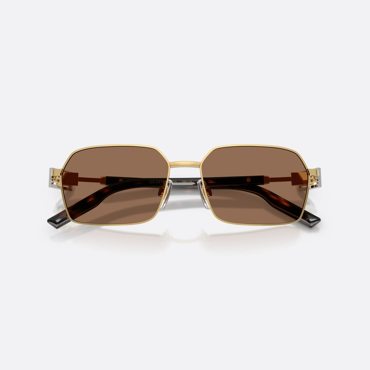 Ochelari de soare Dolce & Gabbana DG2316 02/73, rectangulari auriu, pentru bărbați, punte metalică simplă, plăcuță cu logoul brandului pe braț, cu brațele pliate