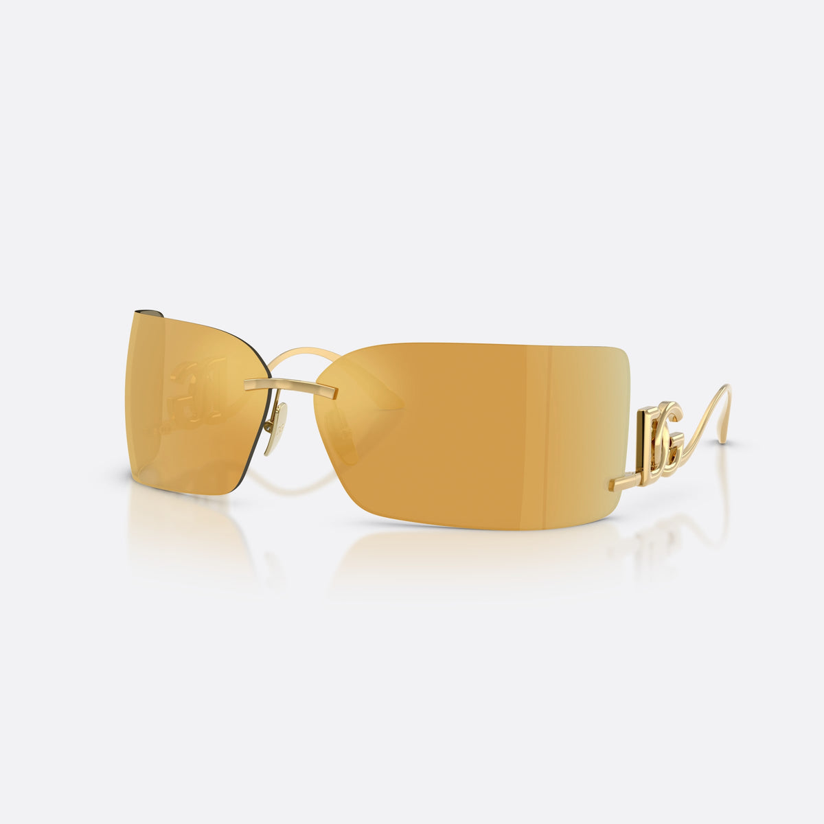 Dolce & Gabbana DG2319 02/5A sunglasses, gold rectangle frame for women, thin metal bridge bar, brand logo on temples
