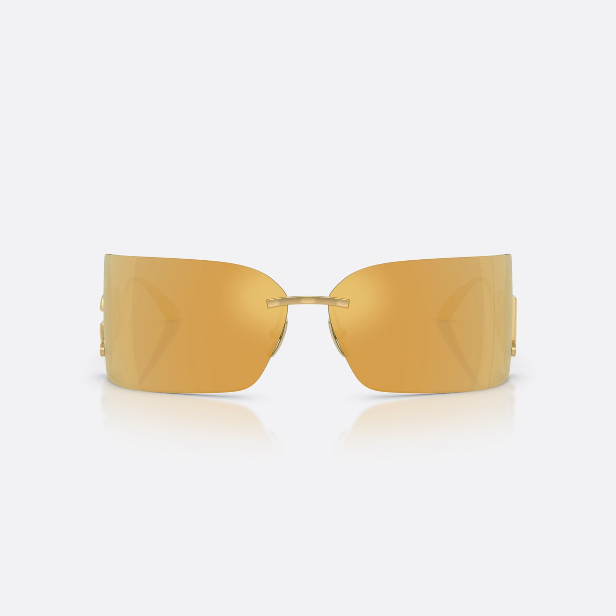 Dolce & Gabbana DG2319 02/5A sunglasses, gold rectangle frame for women, thin metal bridge bar, brand logo on temples, front view