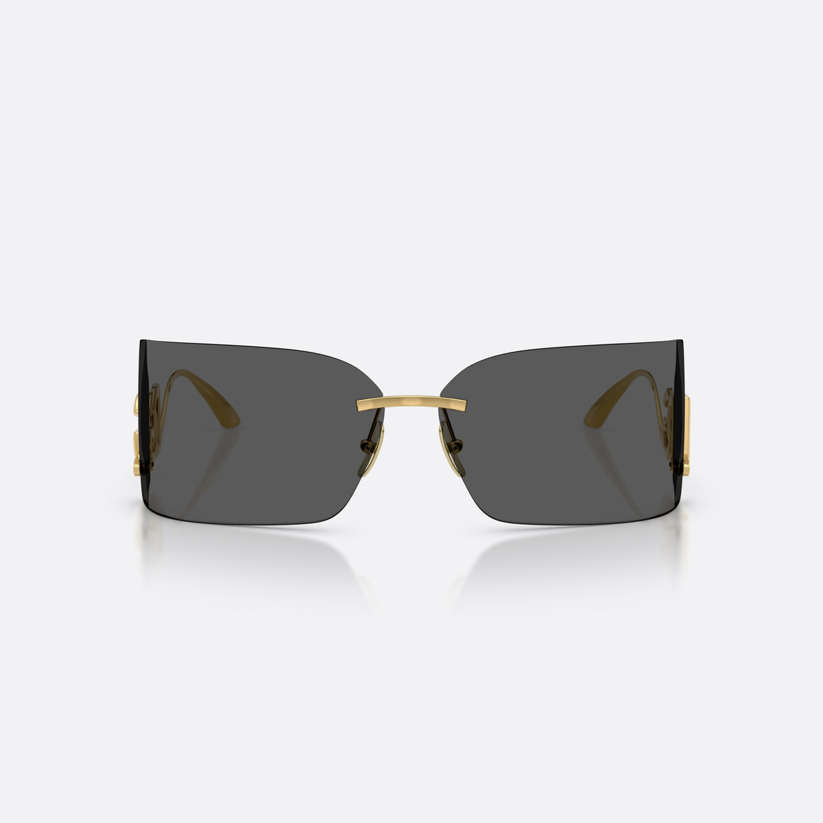 Dolce & Gabbana DG2319 02/87 sunglasses, gold rectangle frame for women, thin metal bridge, brand lettering on temples, front view