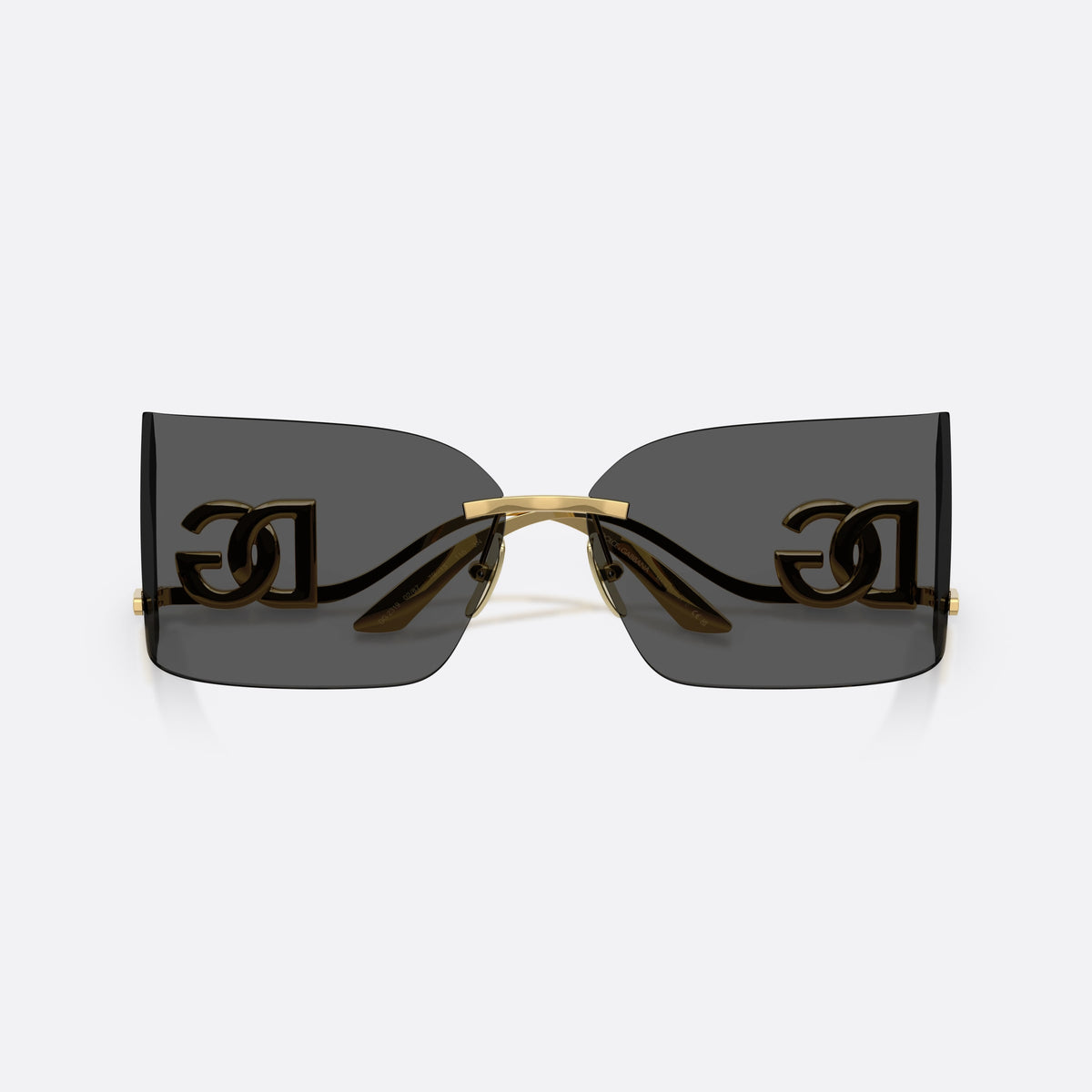 Dolce & Gabbana DG2319 02/87 sunglasses, gold rectangle frame for women, thin metal bridge, brand lettering on temples, folded