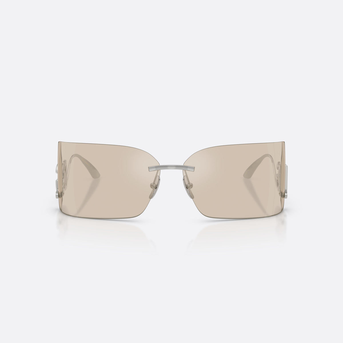 Dolce & Gabbana DG2319 05/6G sunglasses, silver rectangle frame for women, metal bar bridge, brand lettering on temples, front view