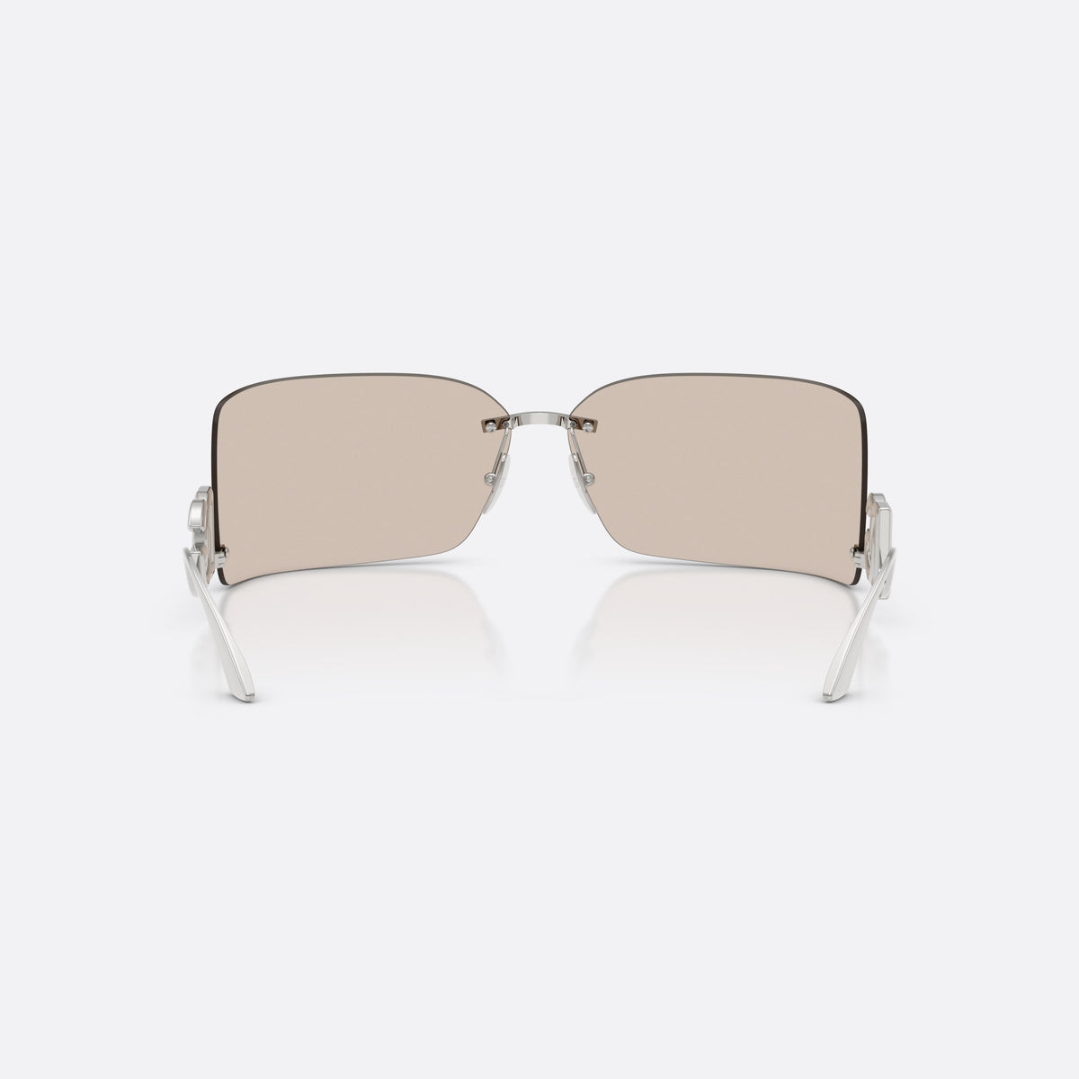 Dolce & Gabbana DG2319 05/6G sunglasses, silver rectangle frame for women, metal bar bridge, brand lettering on temples, back view