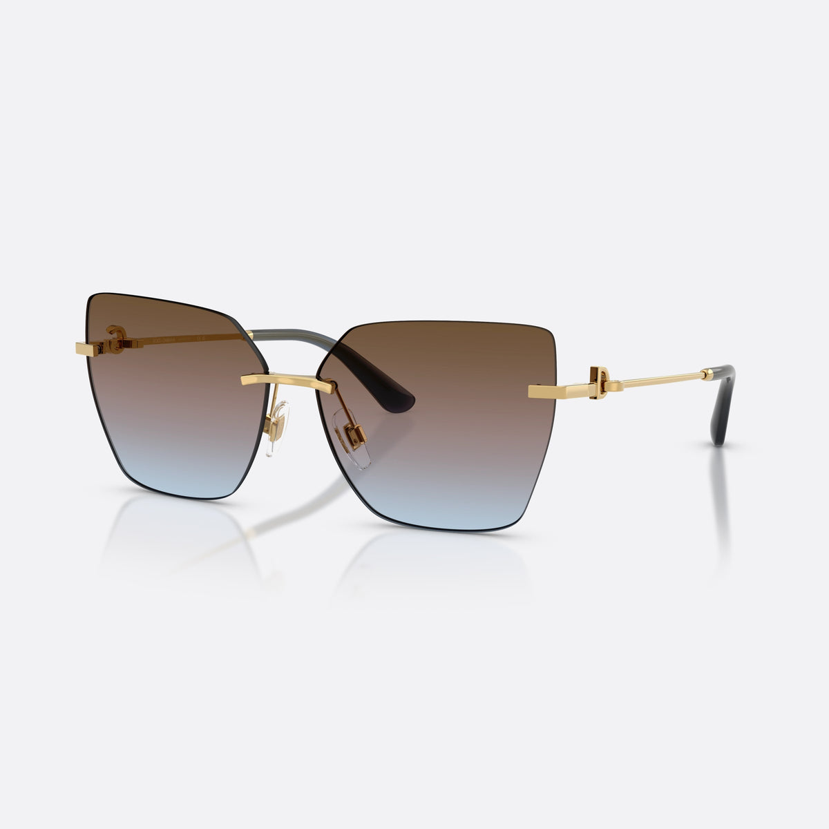 Dolce & Gabbana DG2321 02/48 sunglasses, gold cat eye frame for women, metal bridge bar, brand logo on temples