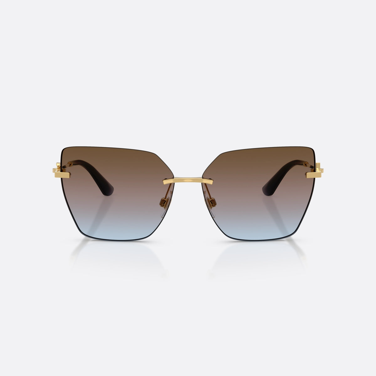 Dolce & Gabbana DG2321 02/48 sunglasses, gold cat eye frame for women, metal bridge bar, brand logo on temples, front view