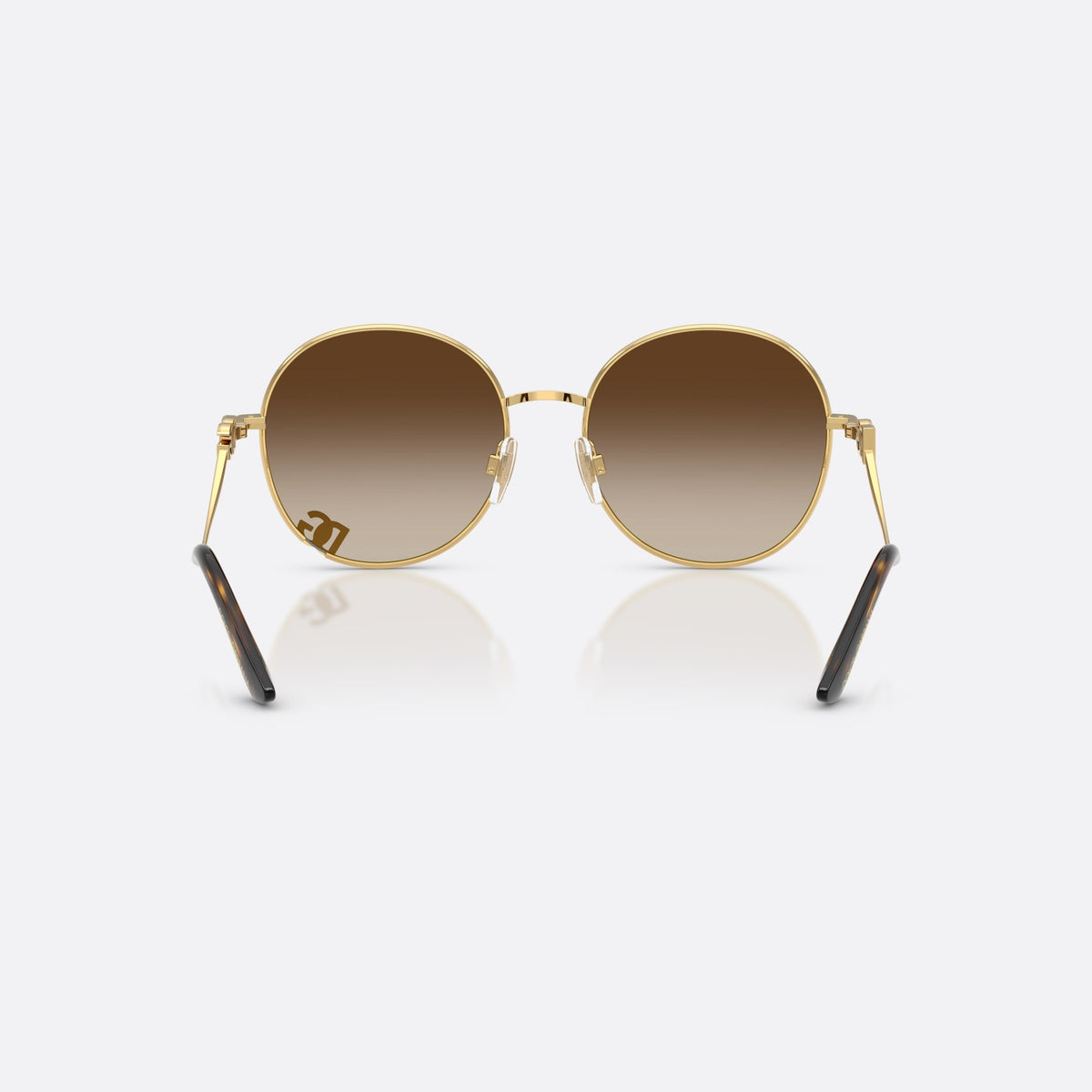 Dolce & Gabbana DG2324 02/13 sunglasses, gold round frame for women, plain metal bridge, brand logo plaque on lens rim, back view