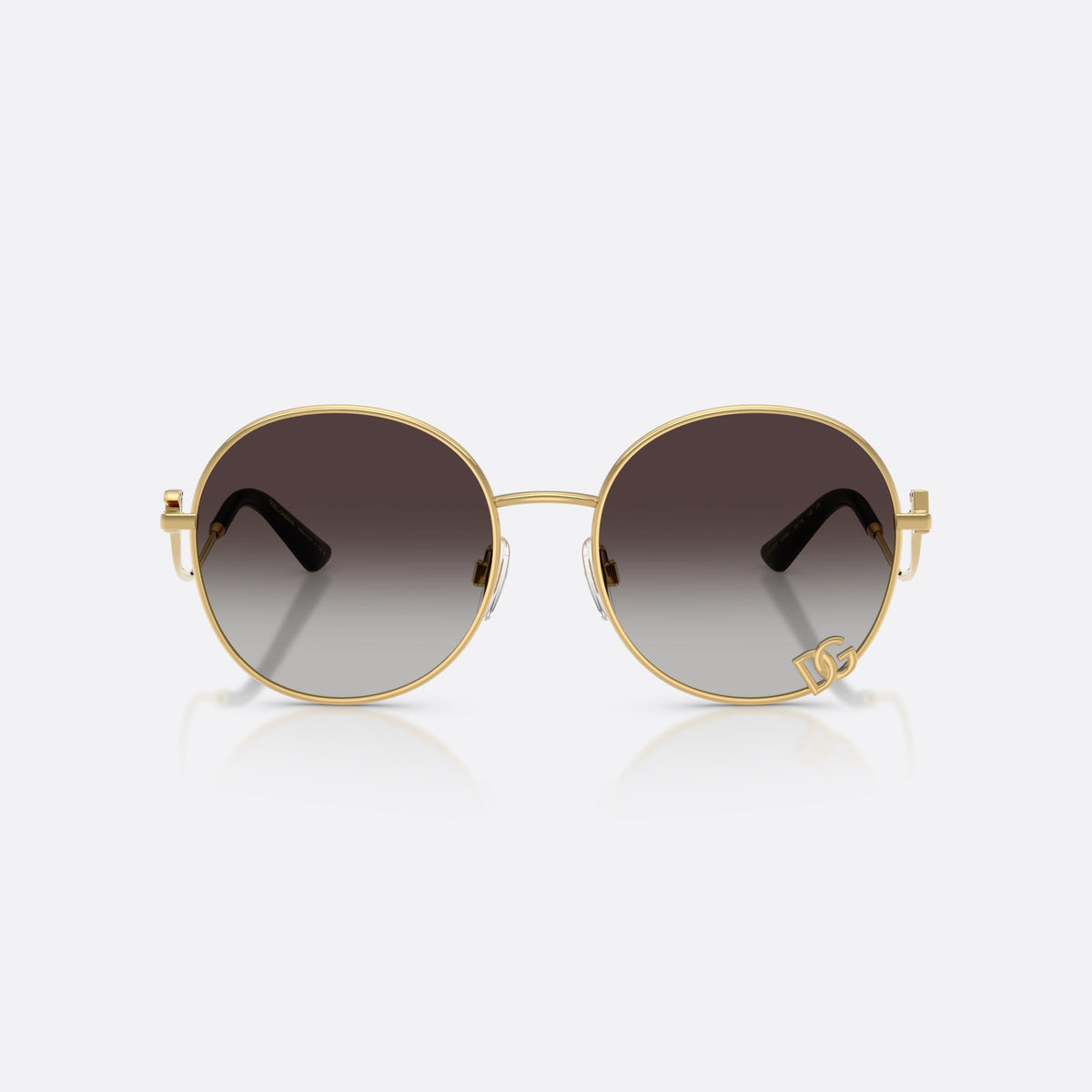 Ochelari de soare Dolce & Gabbana DG2324 02/8G, rotunzi auriu, pentru femei, punte metalică simplă, logo al brandului pe ramă, vedere din față
