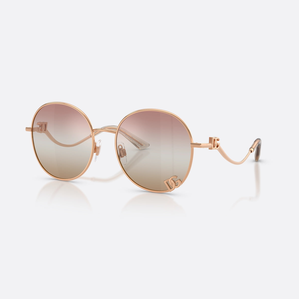 Ochelari de soare Dolce & Gabbana DG2324 1298EL, rotunzi auriu, pentru femei, punte metalică simplă, logo-ul brandului pe braț