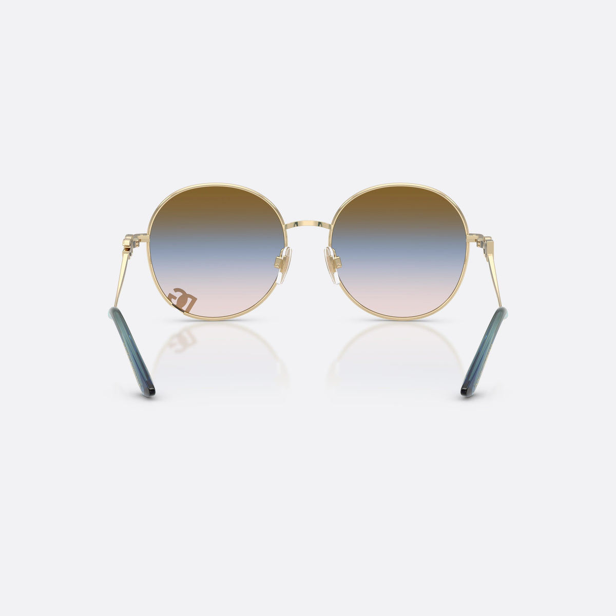 Dolce & Gabbana DG2324 488/U6 sunglasses, gold round frame for women, plain metal bridge, brand logo on temple plaque, back view