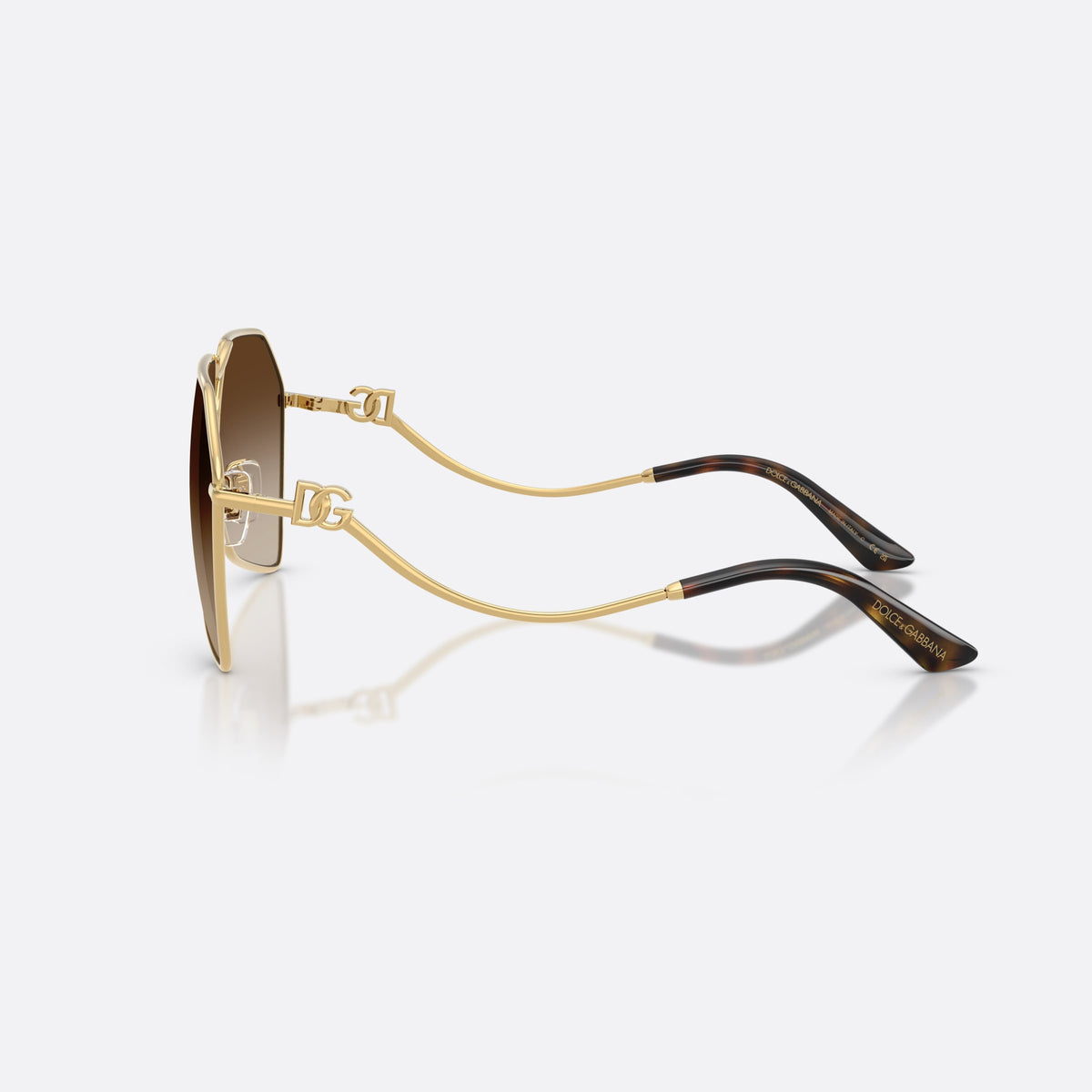 Dolce & Gabbana DG2326 02/13 sunglasses, gold pilot frame for women, double bridge with central ornament, full-rim metal frame, side view