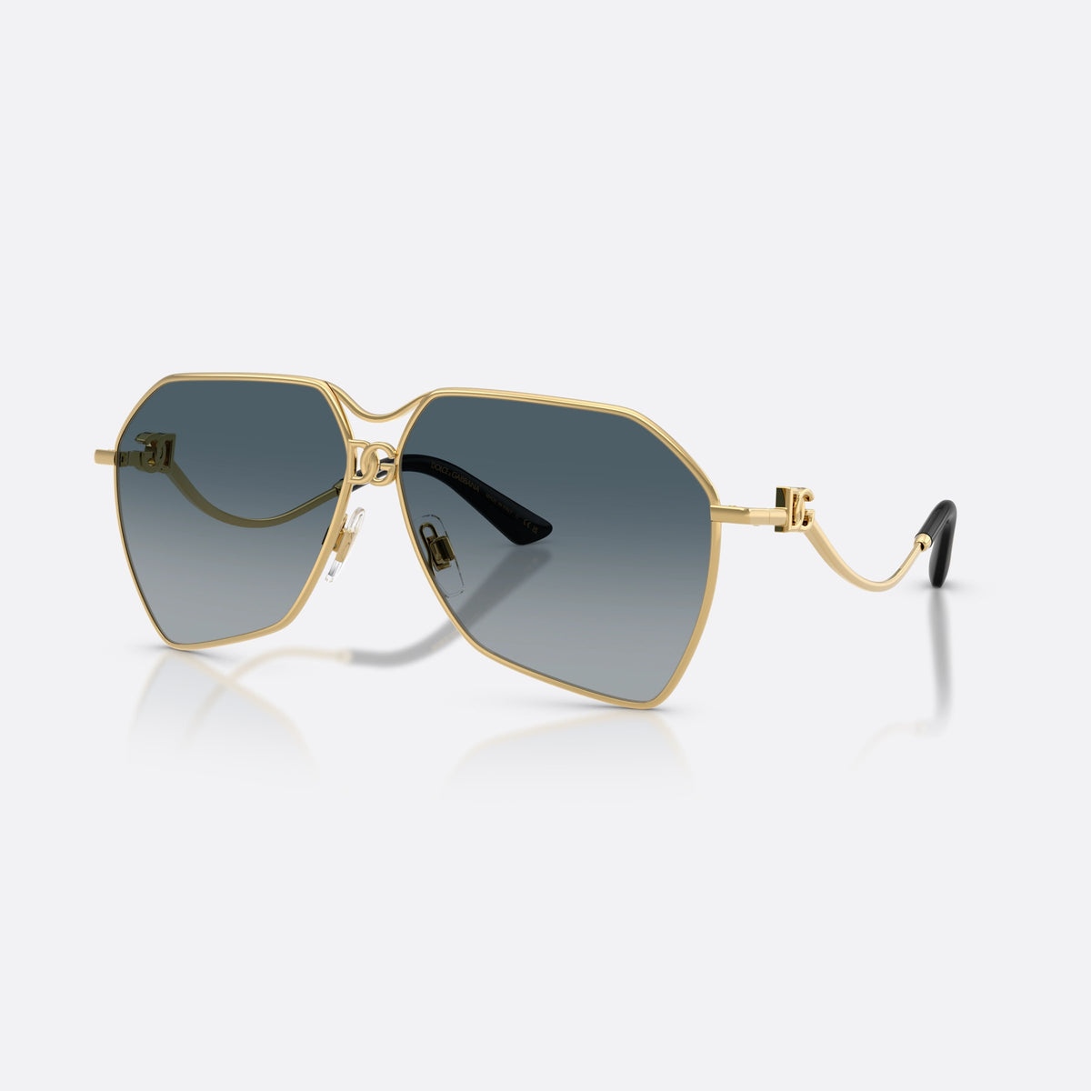 Ochelari de soare Dolce & Gabbana DG2326 02/79, pilot auriu, pentru femei, punte dublă cu ornament central, ramă completă metalică