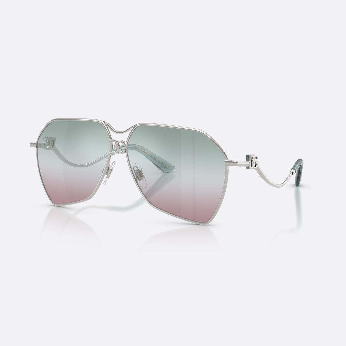 Dolce & Gabbana DG2326 05/EL sunglasses, silver pilot frame for women, double bridge with central ring, slim tapered temples