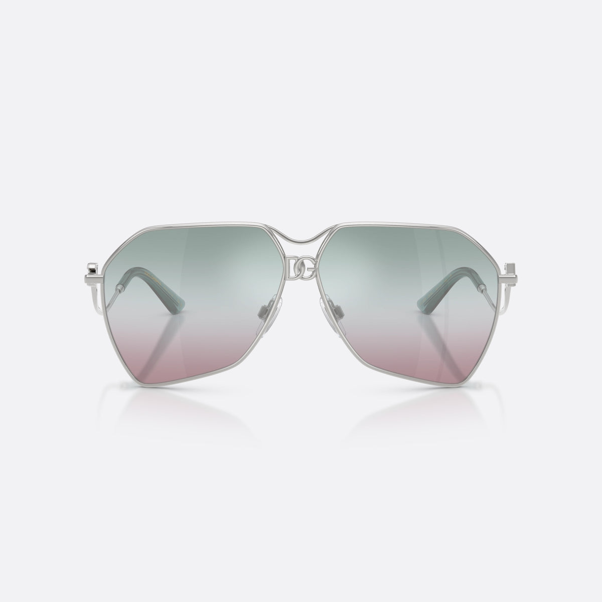 Dolce & Gabbana DG2326 05/EL sunglasses, silver pilot frame for women, double bridge with central ring, slim tapered temples, front view