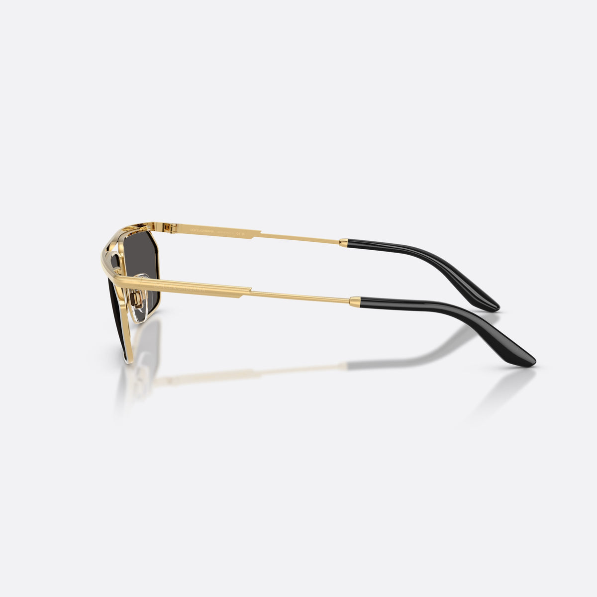 Dolce & Gabbana DG2327 131387 sunglasses, gold rectangle frame for men, solid dark grey lens tint, side view