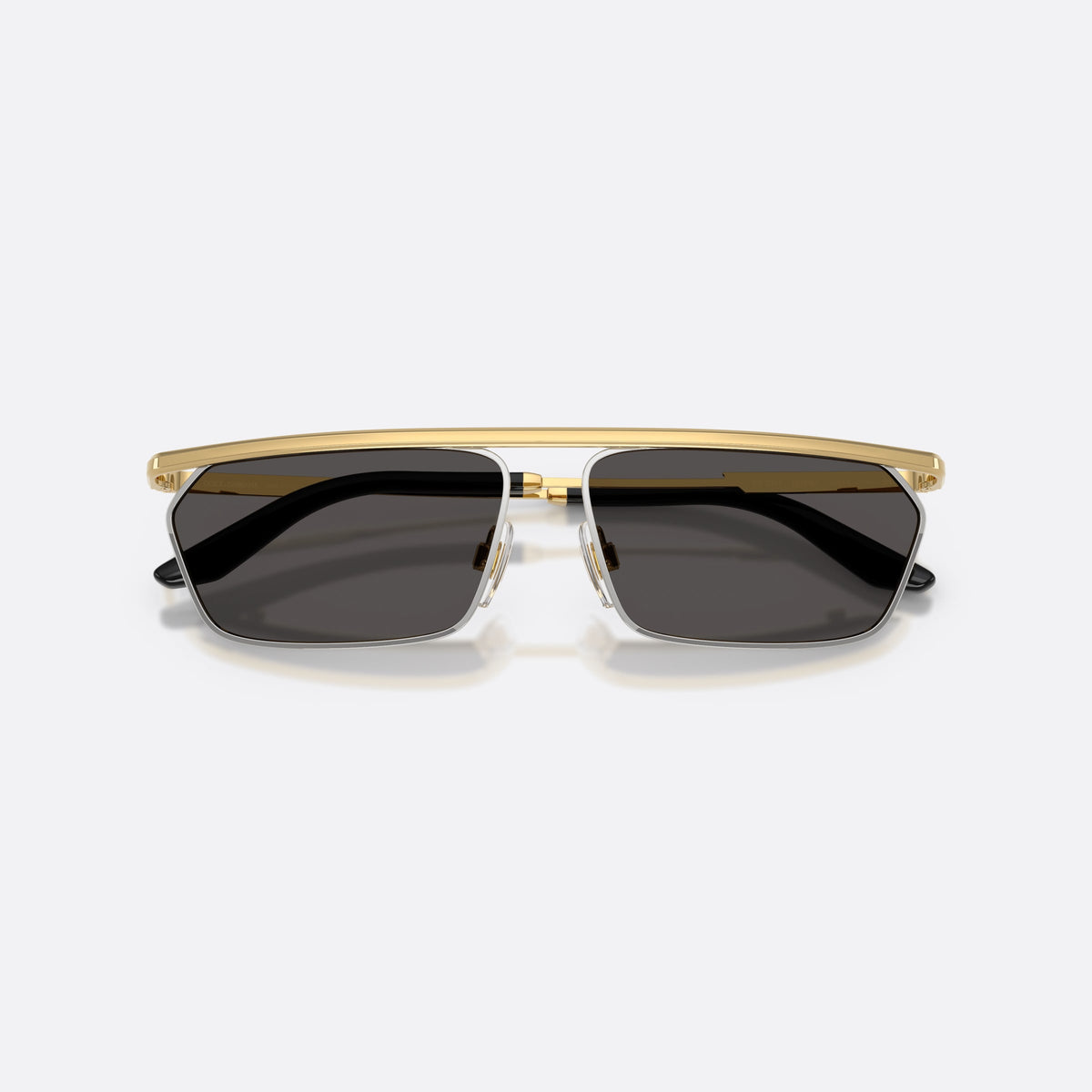 Dolce & Gabbana DG2327 131387 sunglasses, gold rectangle frame for men, solid dark grey lens tint, folded