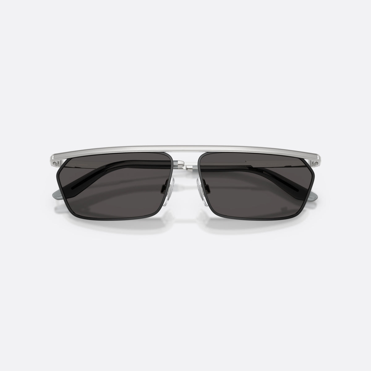 Dolce & Gabbana DG2327 132487 sunglasses, silver rectangle frame for men, double bridge with metal top bar, folded