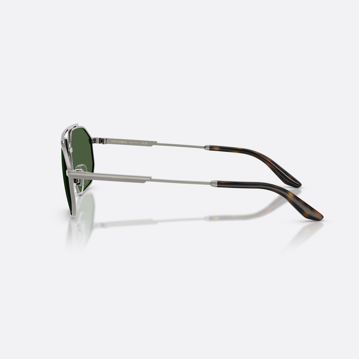 Dolce & Gabbana DG2328 04/71 sunglasses, grey pilot frame for men, double bridge with top bar, brand lettering on temples, side view