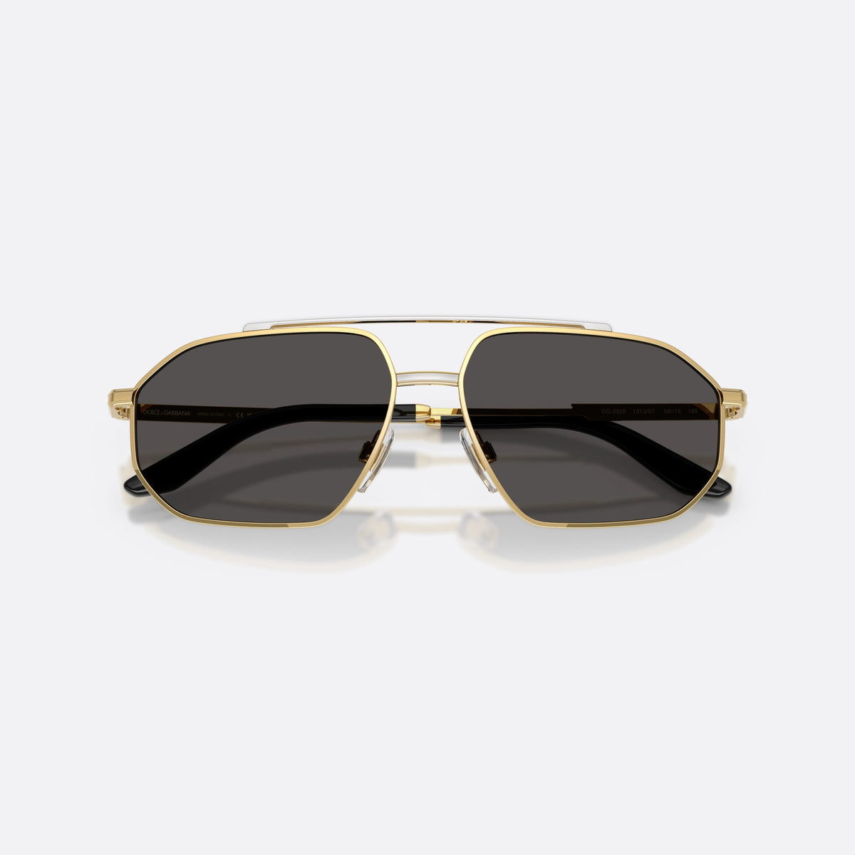 Ochelari de soare Dolce & Gabbana DG2328 131387, pilot auriu, pentru bărbați, punte dublă cu bară superioară, ramă completă metalică, cu brațele pliate