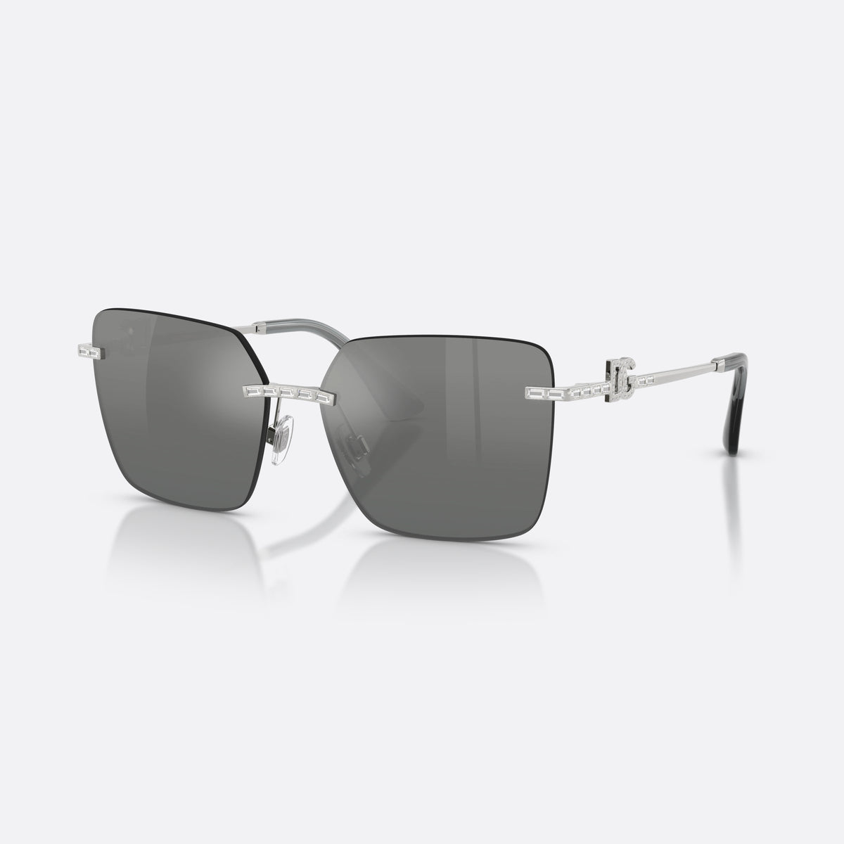 Dolce & Gabbana DG2332B 05/88 sunglasses, silver square frame for women, brand logo plaque on temples, polished metal finish