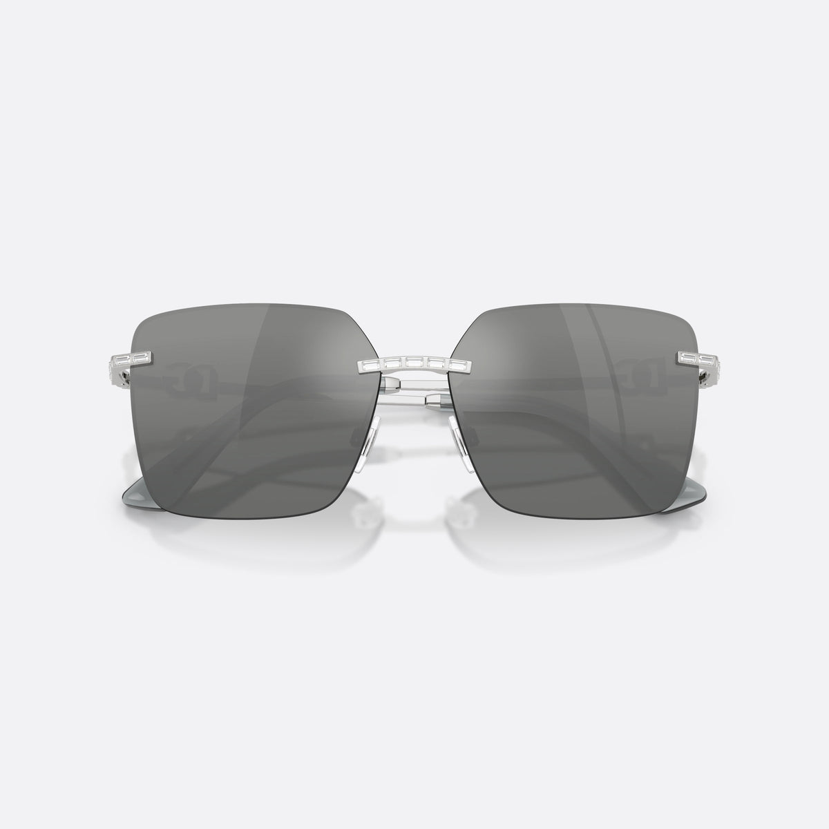 Dolce & Gabbana DG2332B 05/88 sunglasses, silver square frame for women, brand logo plaque on temples, polished metal finish, folded