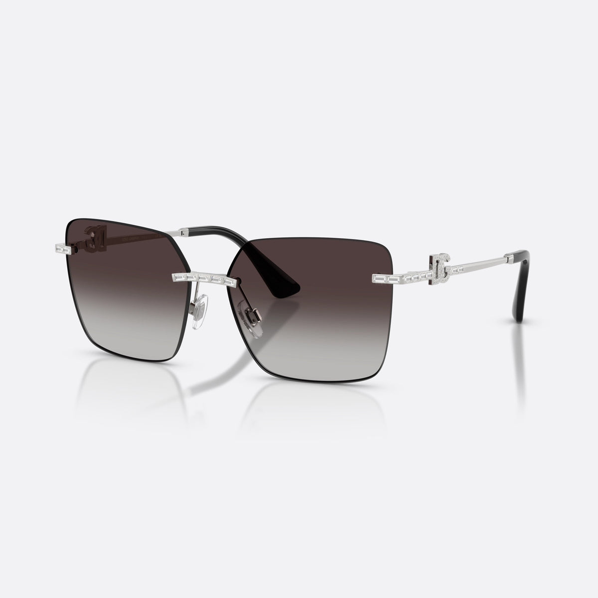 Dolce & Gabbana DG2332B 05/8G sunglasses, silver square frame for women, brand logo plaque on temples
