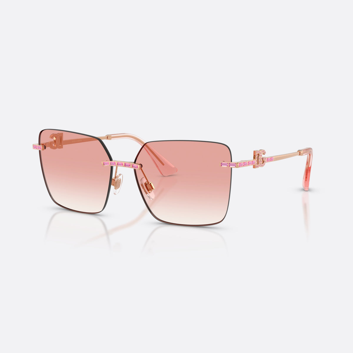 Ochelari de soare Dolce & Gabbana DG2332B 12988D, patrati auriu, pentru femei, punte metalică cu cristale, vârfuri de brațe înguste