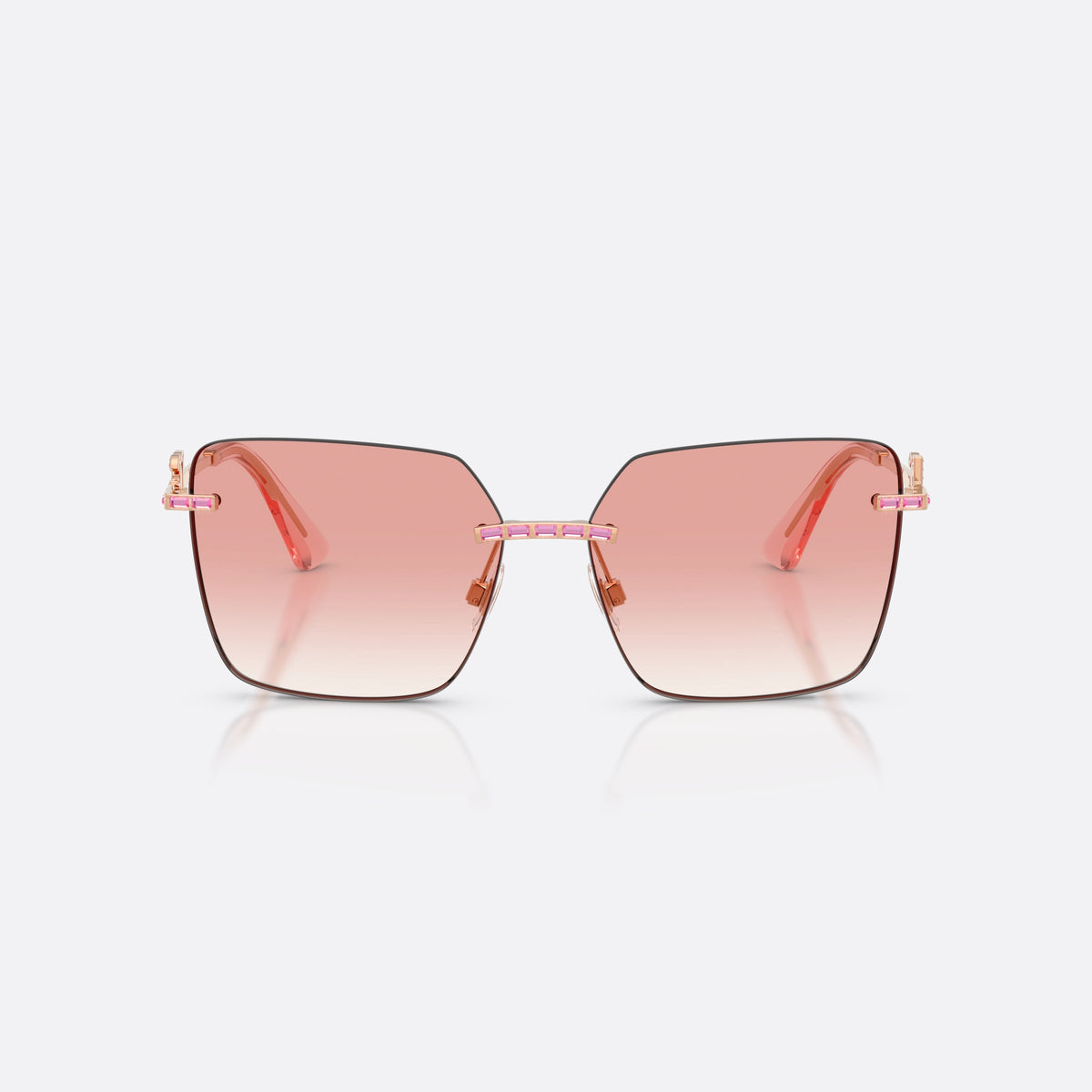 Ochelari de soare Dolce & Gabbana DG2332B 12988D, patrati auriu, pentru femei, punte metalică cu cristale, vârfuri de brațe înguste, vedere din față