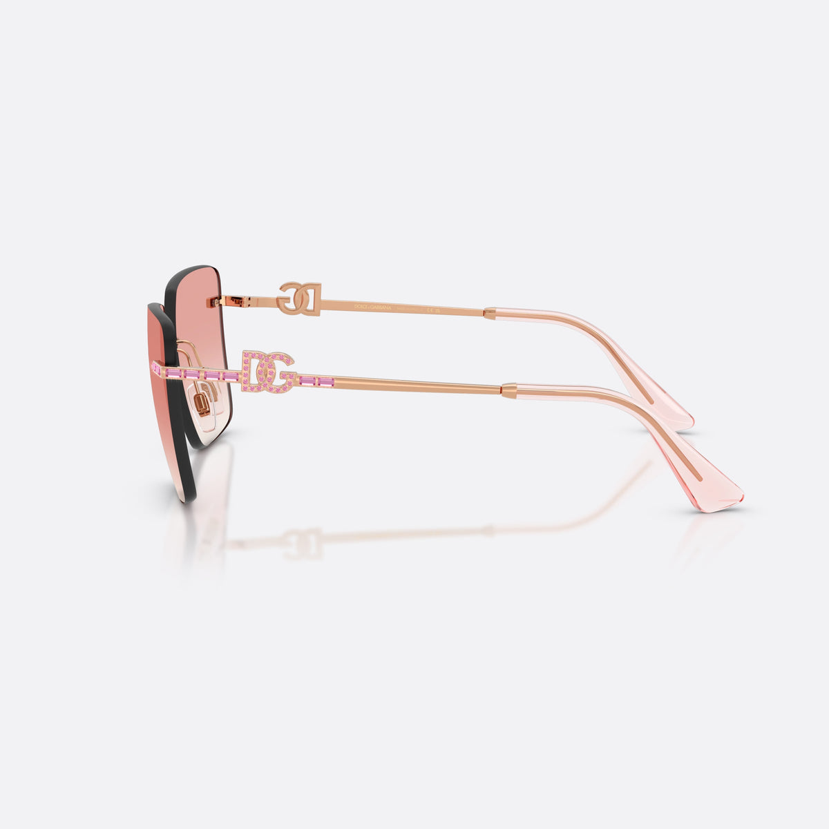 Ochelari de soare Dolce & Gabbana DG2332B 12988D, patrati auriu, pentru femei, punte metalică cu cristale, vârfuri de brațe înguste, vedere laterală